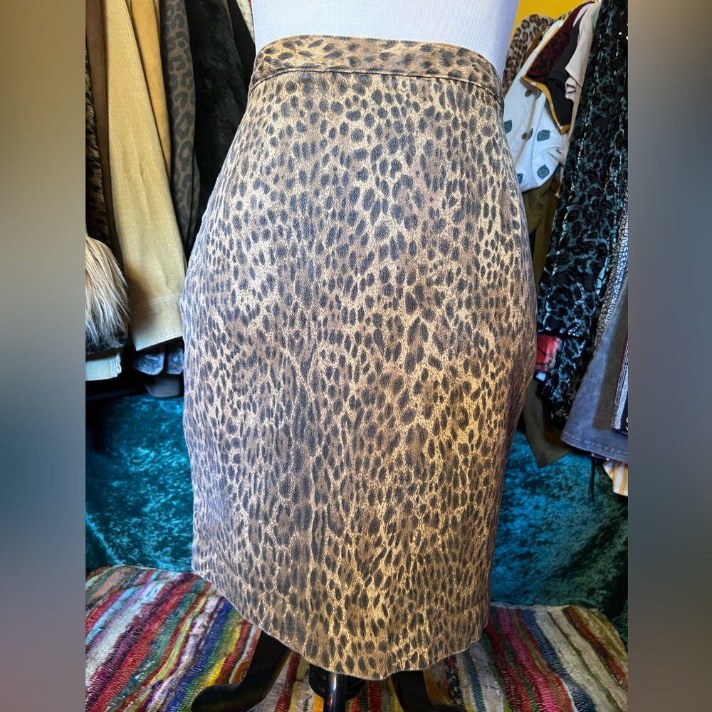 Vintage leopard denim pencil skirt